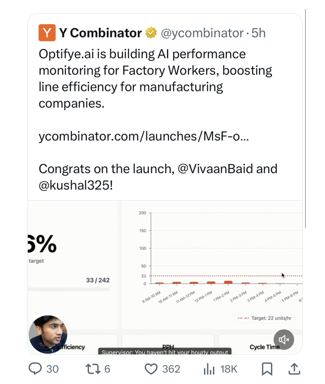 y combinator company, Optifye.ai